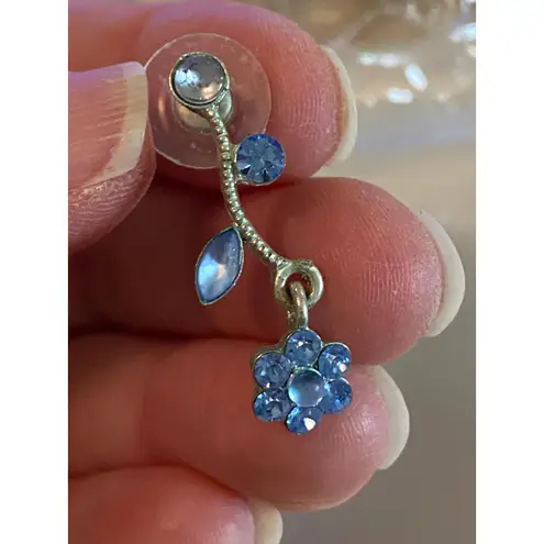 Blue Floral Rhinestone Drop Earrings Garden Fairy Romantic Vintage Sparkle