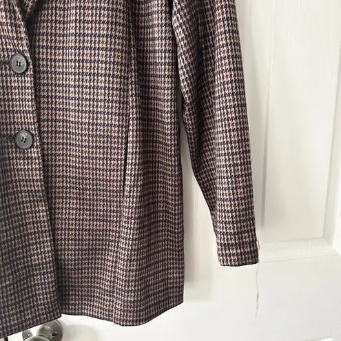 Avec Les Filles Anthropologie Brown Blue Houndstooth Longline Blazer Small 80103