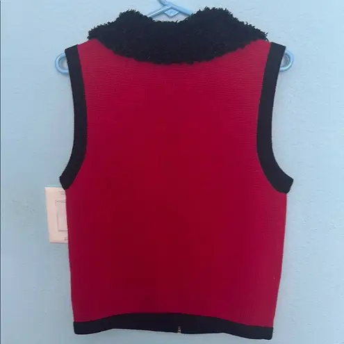 Bechamel Holiday Vest Women’s M Red Detachable Fuzzy Collar Animal Print