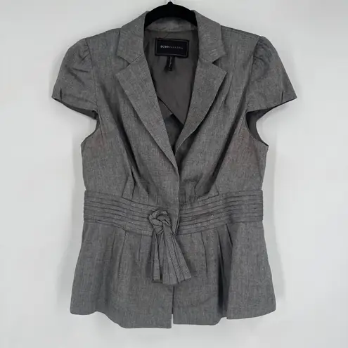 BCBGMAXAZRIA Y2K  Linen‎ Blend Gray Short Sleeve Tie Waist Blazer Jacket Size S