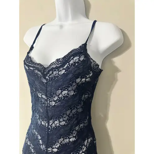 Cinnamon Navy Blue Lace Camisole Tank Top Sheer V Neck Spaghetti Strap Size S