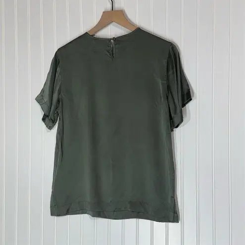 Paul Harris Design Silk Blouse Small Sage Green Short Sleeve Minimalist Top