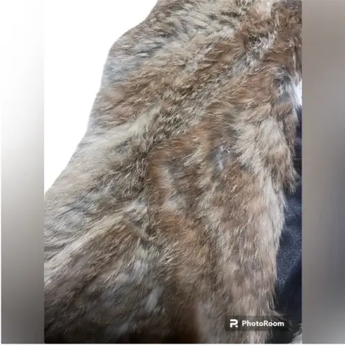 My Tribe Black Leather & Brown Knitted Rabbit Fur Waterfall Vest Size Small