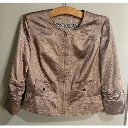 Elegantissimo Firenze Embossed Leather Look Jacket Size 10 Brown