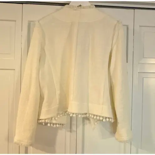 Sara Campbell white fringe drape front Pom trim jacket M Size M