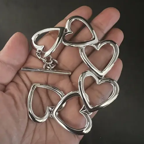 Monet  Open Heart Link Statement Bracelet SIlver Tone Toggle Cuff Boho Chic Chunk