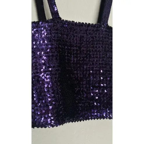 Vintage Small Partique Disco All over Sequin Purple Tank Top Party Club ILGQU