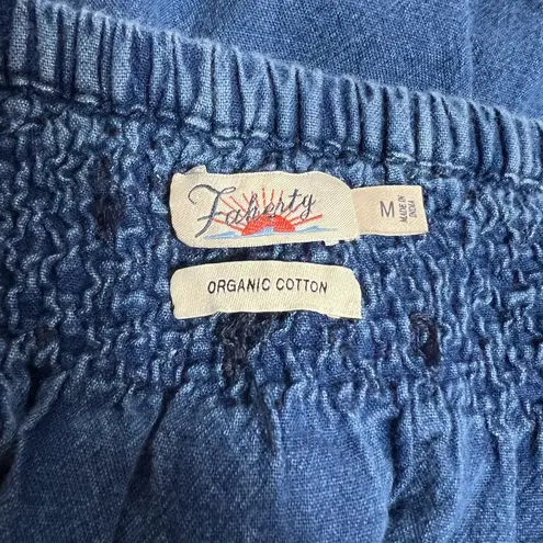 Faherty  Womens Presley Chambray Top Dark Indigo Blue Embroidered Sz M