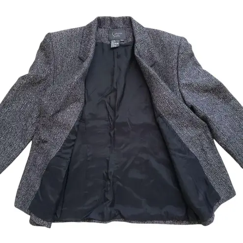 Cynthia Steffe Vtg Blazer Jacket Womens 6 Gray Tweed Wool One Button Sport Coat