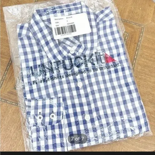 UNTUCKit Womens Blue White Gingham Check Button Down Shirt Size 2