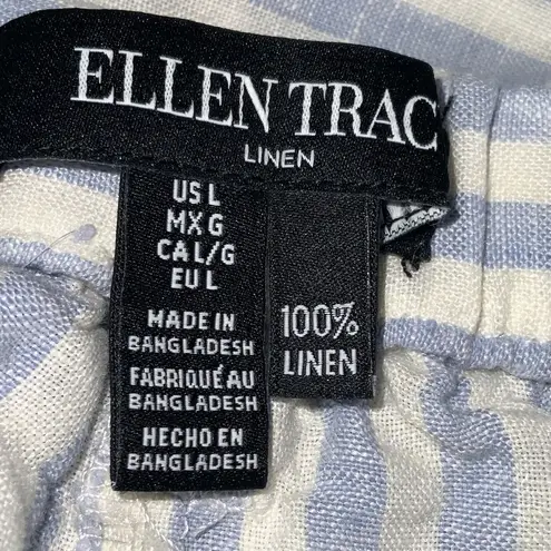 Ellen Tracy Blue~White Striped Linen Pull-On Culottes Wide Leg Pants Pockets L