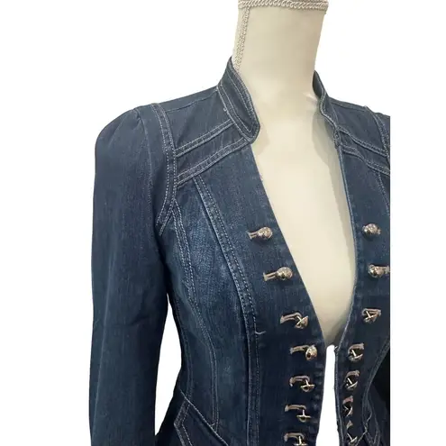 White House | Black Market  WHBM Blue Denim Military Blazer Jacket Size 0