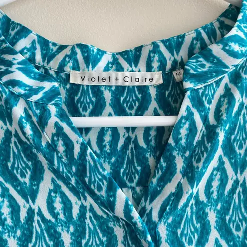 Violet+Claire Women’s Printed V-Neck Tank Top/Shell, Teal and White, Size M