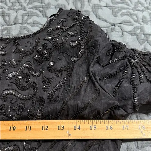 Vintage Styleworks silk black sequins evening party dress 80s retro size 6