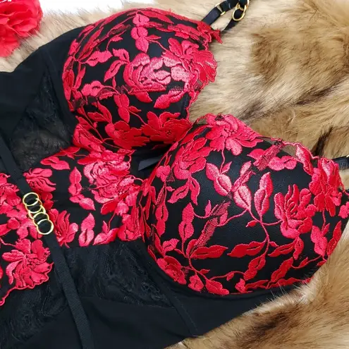 Elegant Black and Red Lace Chemise costume Size 38 D