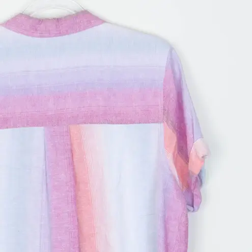 Terra & Sky Womens Button Down Linen Camp Shirt Size 0X Short Sleeve Ombre Work - Image 7