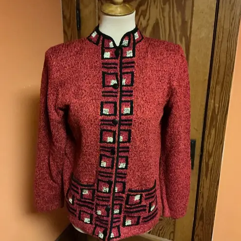Vtg South Cotton Hand Loomed Cardigan Sweater Size M