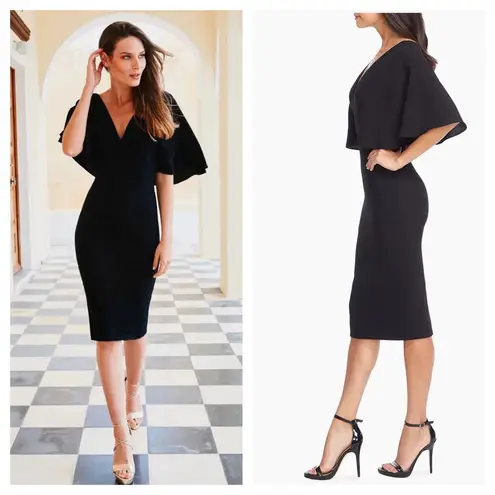 Dress the Population  Louisa Flutter-Sleeve Dress Medium Black Cocktail Modest