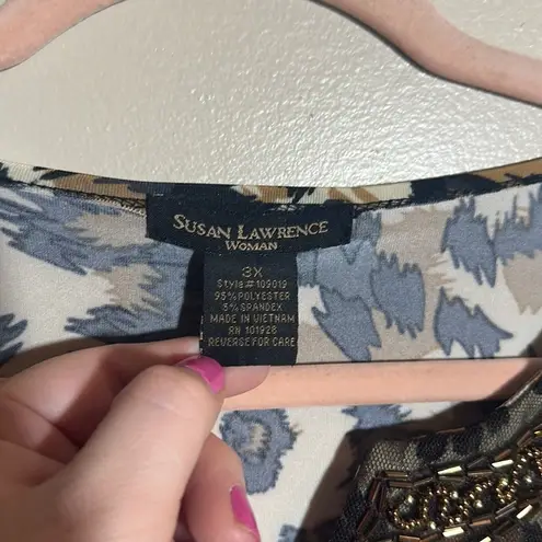 Susan Lawrence Susan Lawerence Animal Print Beaded Top | 3X