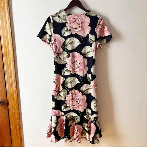 My Bump Pink Floral Midi Maternity Dress Size Large Short Sleeves Pullover NEW Black
