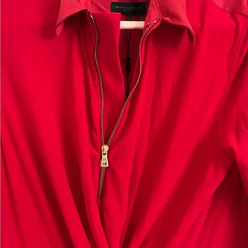 Donna Karan “Abstract Romance” Red knot front zip up Dress Size Medium NWT