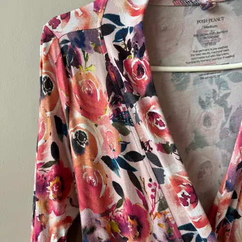 Posh Peanut Women’s Bamboo Floral Dusty Rose Pattern Robe Size Medium Pink