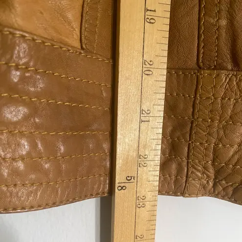 Guess  Womens Tan Camel Soft Leather Moto Motorcyle Zip up Leather Bomber Jacket