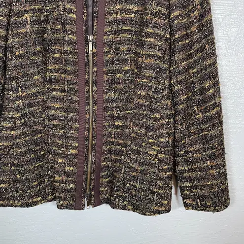 Lafayette 148 Women 6 Brown Tweed Zip Up Blazer Suit Jacket Quiet Luxury Career