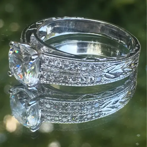 Sterling Silver Ring, Solitaire With Accents, Cubic Zirconia, Engagement, Size 9