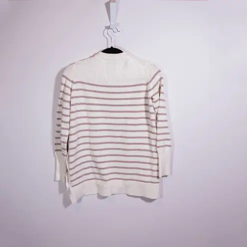 Tuckernuck Bar Harbor Beige Stripe Cotton Knit Stretch Button Side Sweater XXS