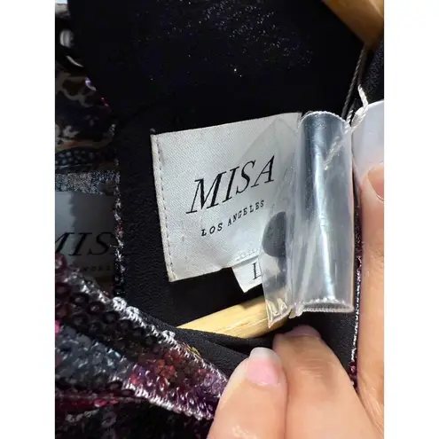 MISA Los Angeles Divia Sequin Party Asymmetric Mock Neck NWT Dress Large $465