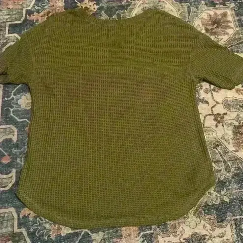 Merokeety Olive Green Waffle Knit Short Sleeve Top Women’s M Thermal Textured Shirt Casual
