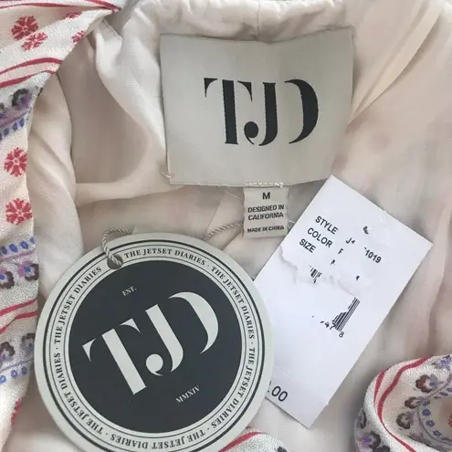 The Jetset Diaries Mini Wrap Dress Floral Print Spaghetti Strap Cream Medium New