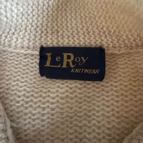 Vintage 70s 80s LeRoy Knitwear Ivory Cream Cable Knit Cardigan W Pockets M