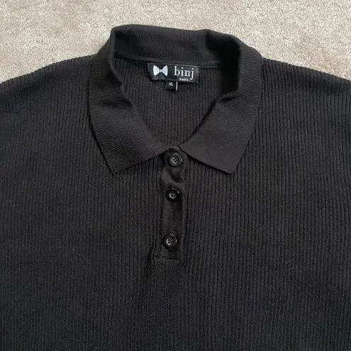 Binj Basics Ribbed Knit Long Sleeve Polo Collar Fitted Sweater Black Size XL