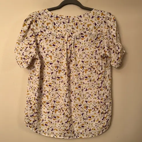 Cupcakes and Cashmere White Blouse with Yellow and Purple Splatter NWOT
