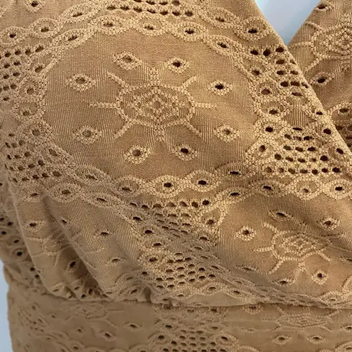 Urban Romantics Women's Eyelet Wrap Front Cropped Smocked Top XL New