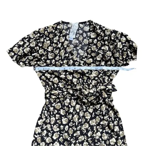 Sadie and Sage Flutter Floral Mini Dress Black Tan Size Small