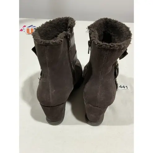 Womans Solesenseability 9m Brown Suede Side Zip Wedge Heel Bootie Size 9