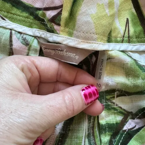 Tommy Bahama Women's  Green High Waist Leaf Print Linen Beach Shorts Size 10