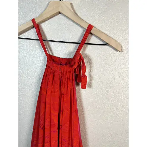Chufy Huancayo Halter Lace Eyelet Maxi Dress Size Medium Large Red
