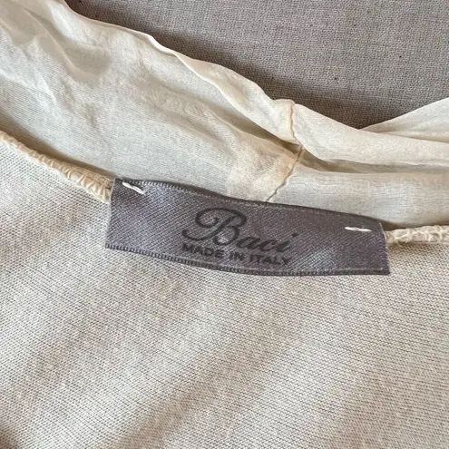 Baci Cream Silk Layered Sequin Lace Trim Pleated Sleeveless Dress Size Small