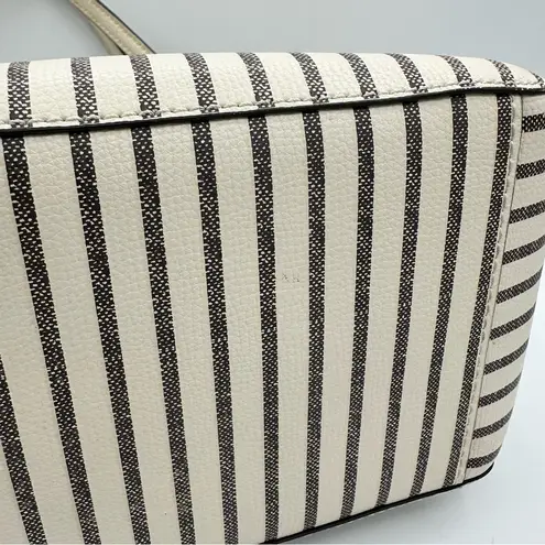 Henri Bendel West 57th Striped Domed Satchel Ivory Grey Stripe Gold Hardware