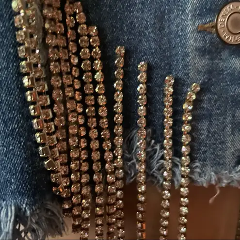 Labijou rhinestone fringe cropped denim jacket