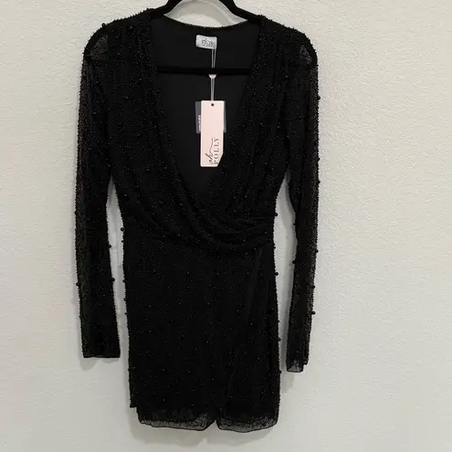 Oh Polly  Chelsea Black Embellished Wrap Over A-Line Mini Dress Size 6 NEW Sexy