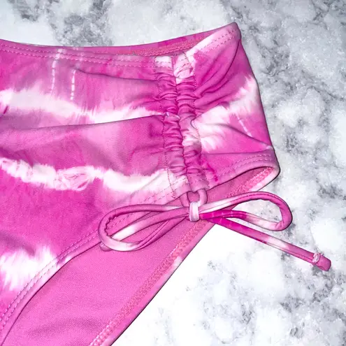 California Waves New  Tie Dye High Waisted Bikini Swim Bottoms Pink