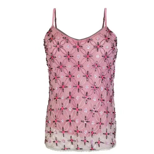 LA FUORI The Vivienne Geometric Fade Mini Cami Small Beaded Mesh Embellished Pink