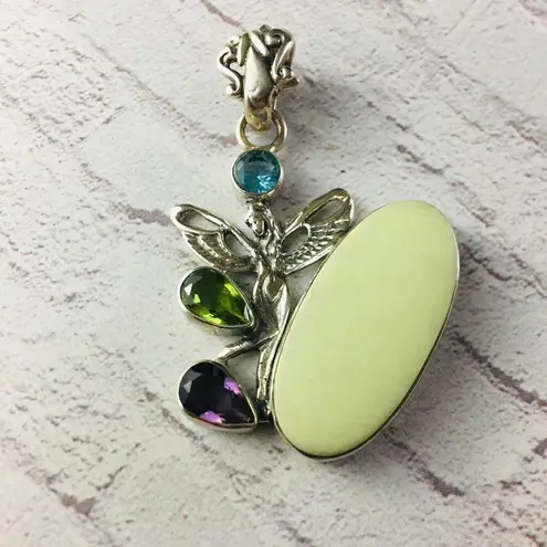 Sterling Silver Multi Gemstone Fairy Pendant Yellow