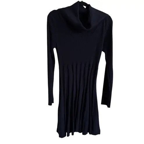 Ellen Tracy Womens Navy Blue Pleated Turtleneck Long Sleeve Dress Large