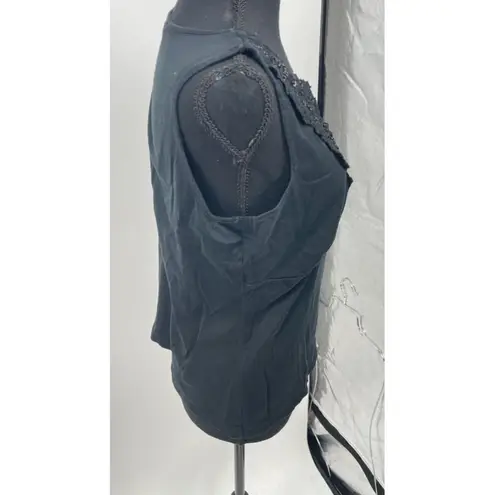 WD NY Black Sleeveless Top with Sequin Lace Embellishment Elegant Evening Wear Size L